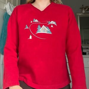 Classic Elements, Christmas Sweatshirt, Small, Red with Snowman Scene